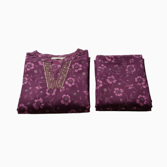 Women kurti with pant | Straight cut | Beetroot color with Bhuttas