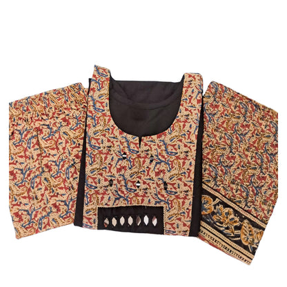 Women kurti with pant and dupatta |Black kalamkaari sets | Dabuset