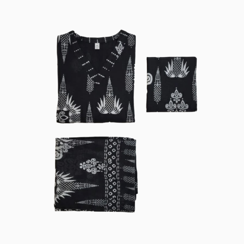 Women kurti with pant and dupatta | Straight cut|Black printed V neck sets