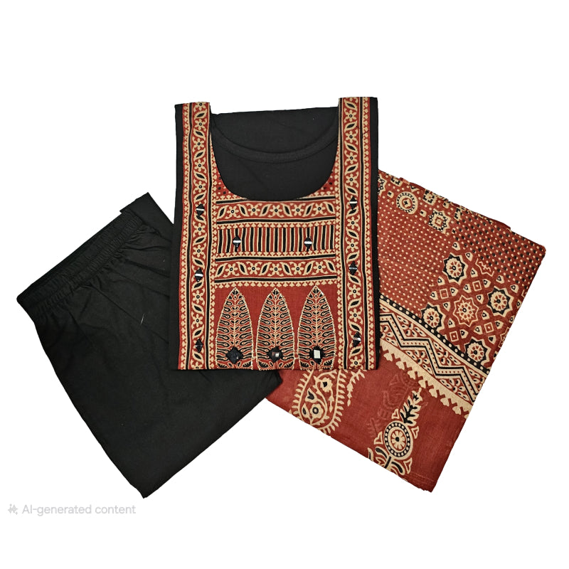 Women kurti with pant and dupatta |Black color 3 piece sets | Dabuset