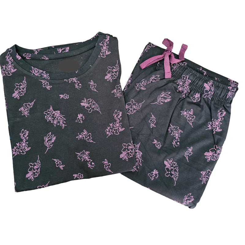 Women Co-ord Tshirt Pant set |Black with Purple