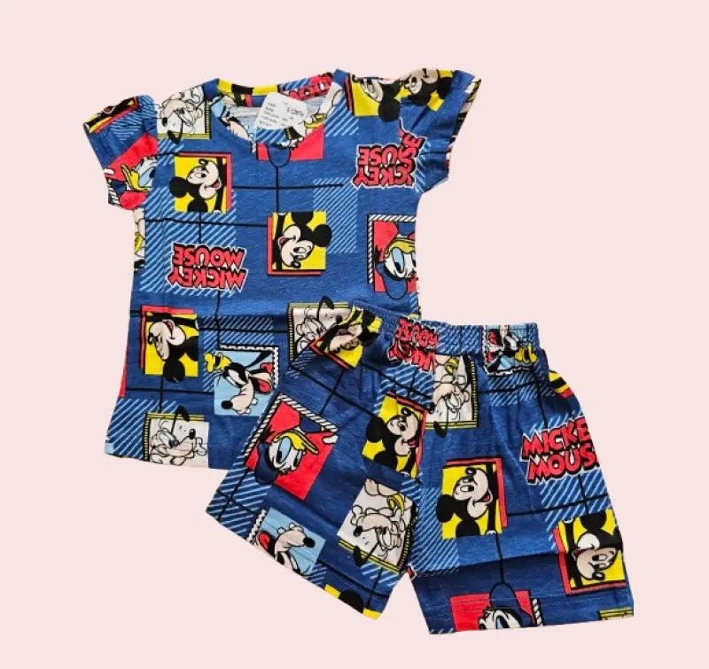 Girls Shorts Set - Blue Red Mickey