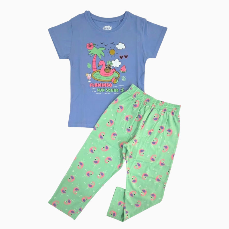 Girls Premium Pant Set | Blue Flamingo