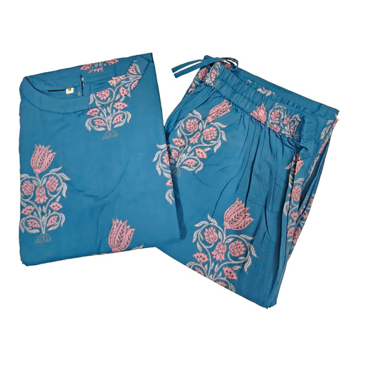 Women Sleeveless Co-Ord kurti with pant(Sleeves inside) | Blue Color| SLK02
