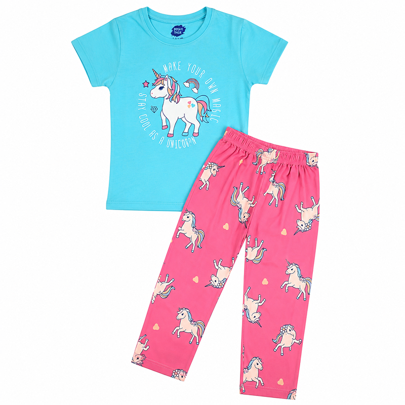 Girls Premium Pant Set | Blue Unicorn