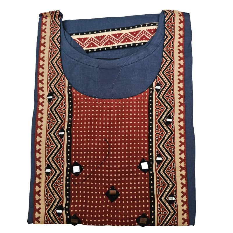 Women’s Dabu Cotton Short Kurti | Bluish Grey dot printed