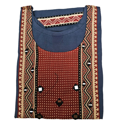 Women’s Dabu Cotton Short Kurti | Bluish Grey dot printed