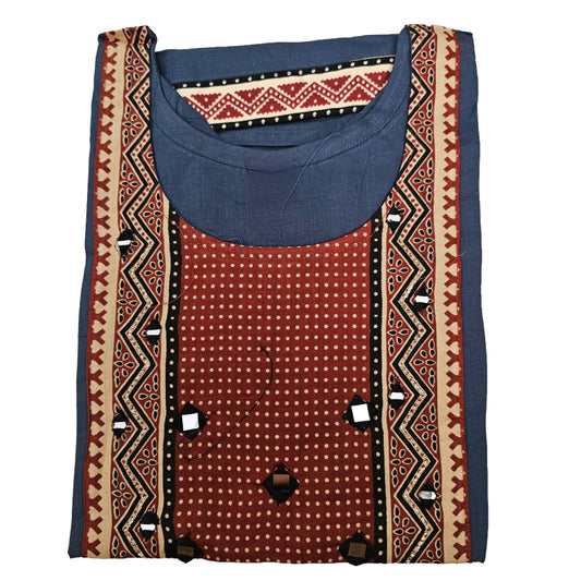 Women’s Dabu Cotton Short Kurti | Bluish Grey dot printed