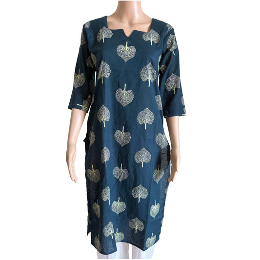Women Kurti | Bluish green with tree print | Only Kurti