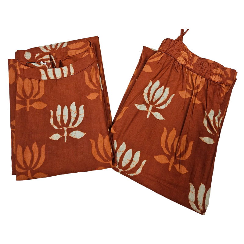 Women Sleeveless Co-Ord kurti with pant(Sleeves inside) | Brick Color| SLK01