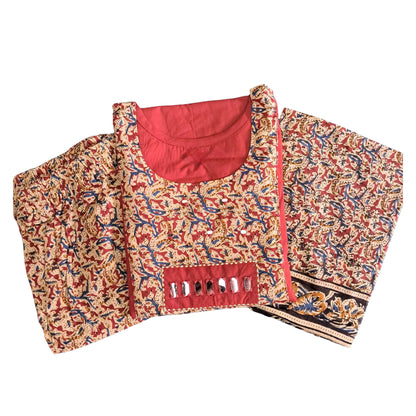 Women kurti with pant and dupatta |Brick orange kalamkaari sets | Dabuset