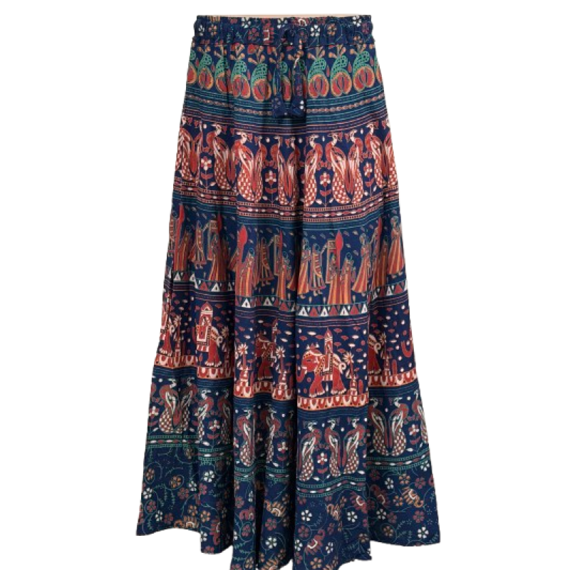 Women elasticated Skirt | Jaipuri Print | Fits up to XL| Navy blue Palanquin
