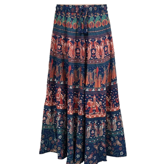 Women elasticated Skirt | Jaipuri Print | Fits up to XL| Navy blue Palanquin