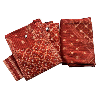 Women kurti with pant and dupatta | Straight cut | Brick with yoke zari work