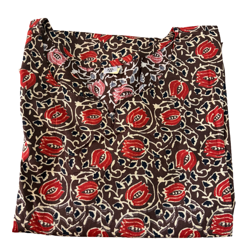Women's Cotton Short Kurti | Brown base with lotus