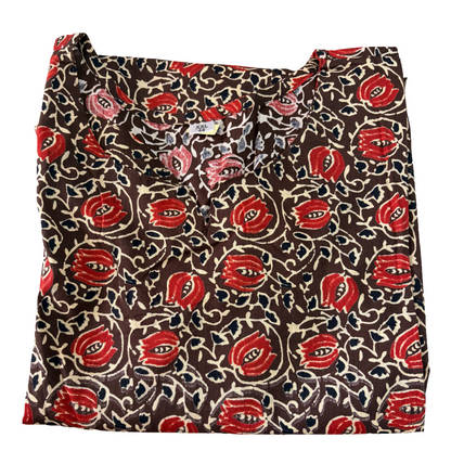 Women's Cotton Short Kurti | Brown base with lotus