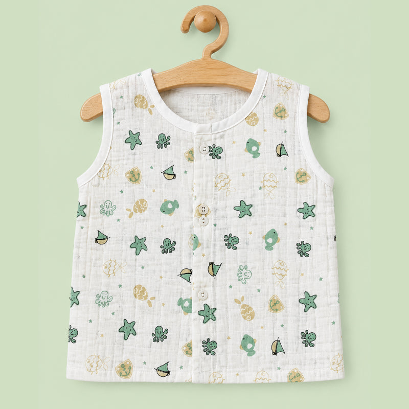 Baby Muslin Shirt |  Button Jabla sea animals ship