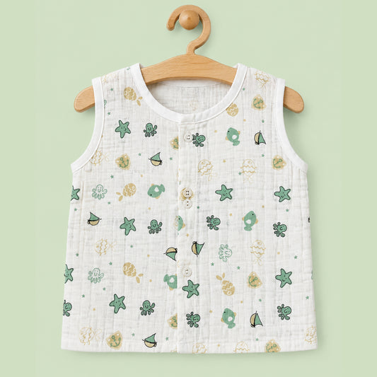 Baby Muslin Shirt |  Button Jabla sea animals ship