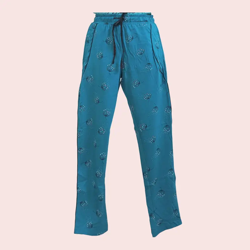 Women Track Pant | Cerulean blue dots with Black tape | WTRACK
