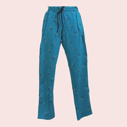 Women Track Pant | Cerulean blue dots with Black tape | WTRACK
