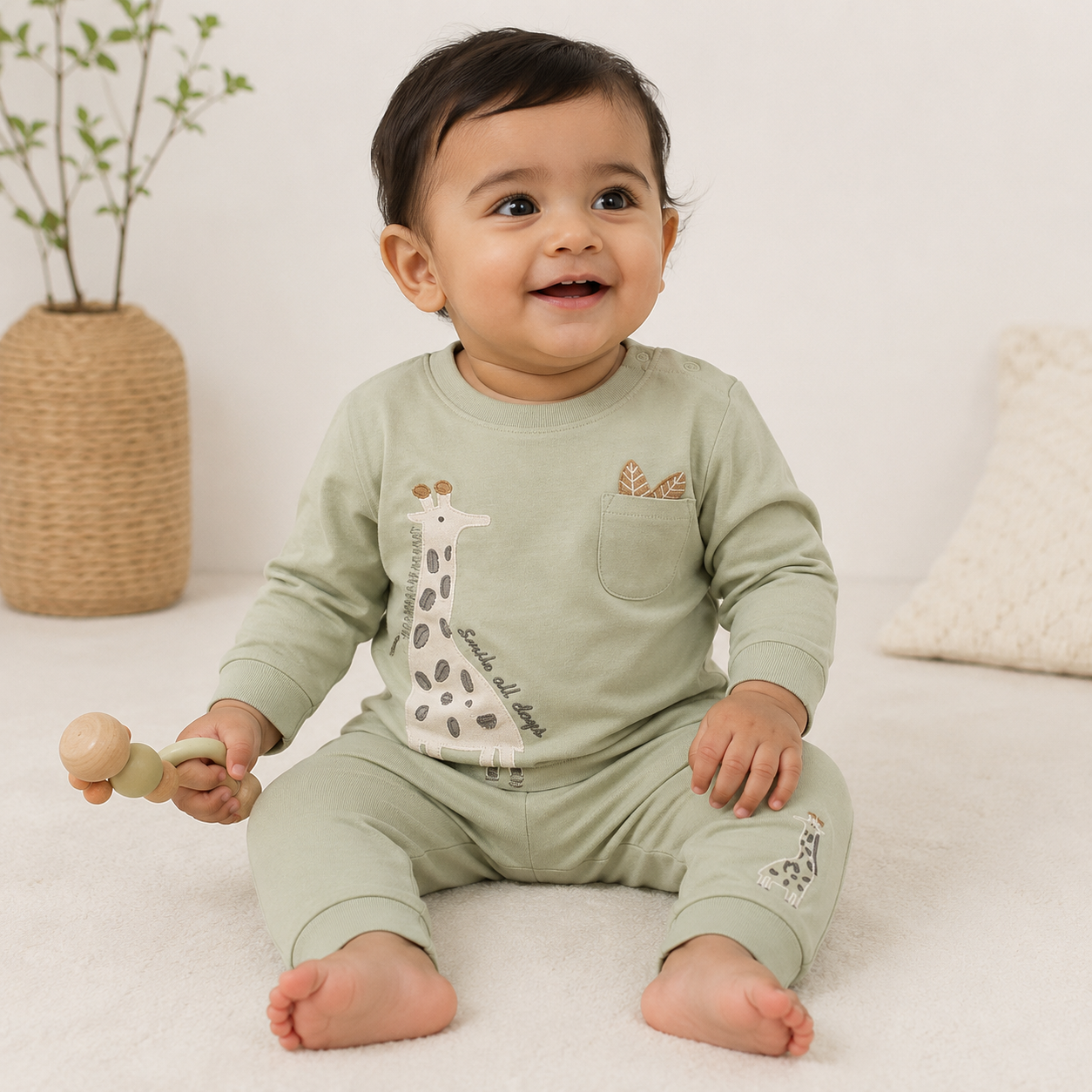 Baby Pant Set | Pista Green 3 piece combo set | Full Sleeve Combo Set