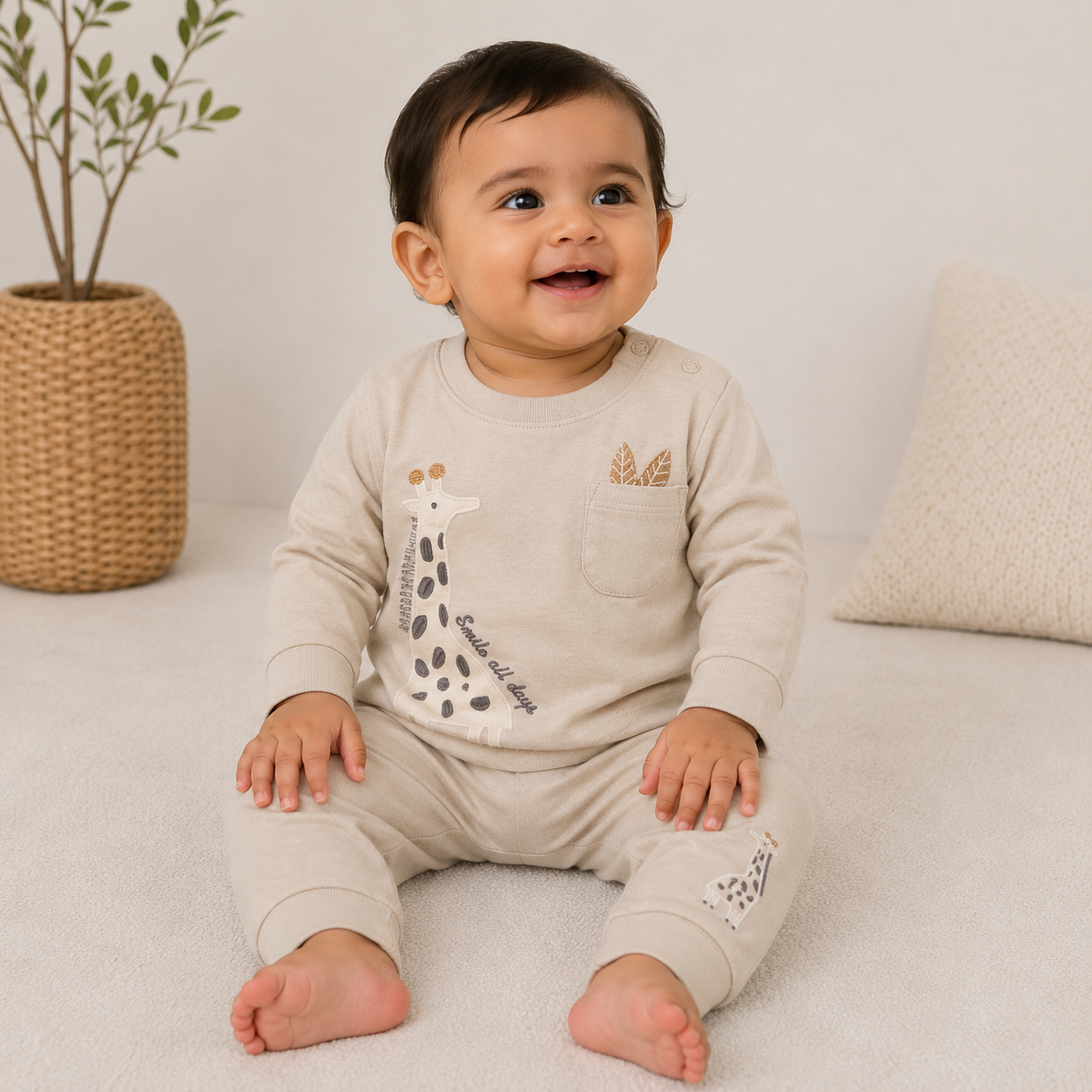 Baby Pant Set | Light Brown piece combo set | Full Sleeve Combo Set