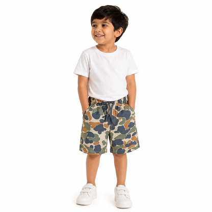 Woven Shorts with pockets and tie knots |Army print