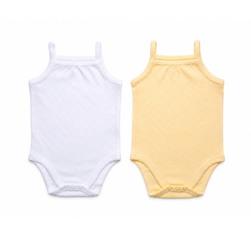 Baby Romper | Combo of 2 | White/Light yellow