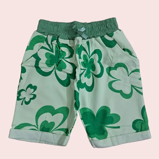 Girls Shorts | Dark green leaf in light green