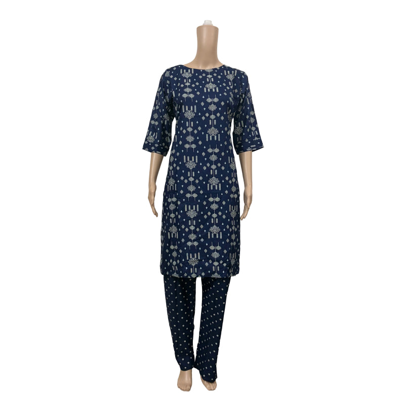 Women’s Liva Rayon Kurti & Pant Set | Daily Wear | Dark Navy printed top with pant