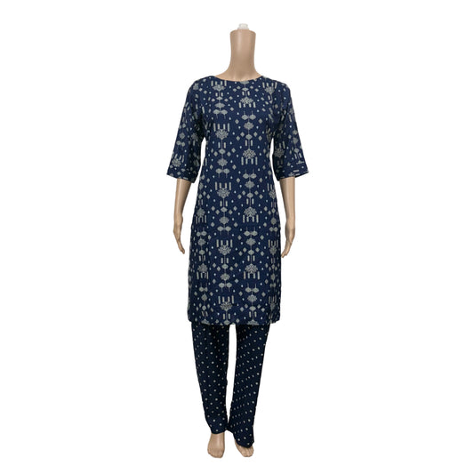 Women’s Liva Rayon Kurti & Pant Set | Daily Wear | Dark Navy printed top with pant