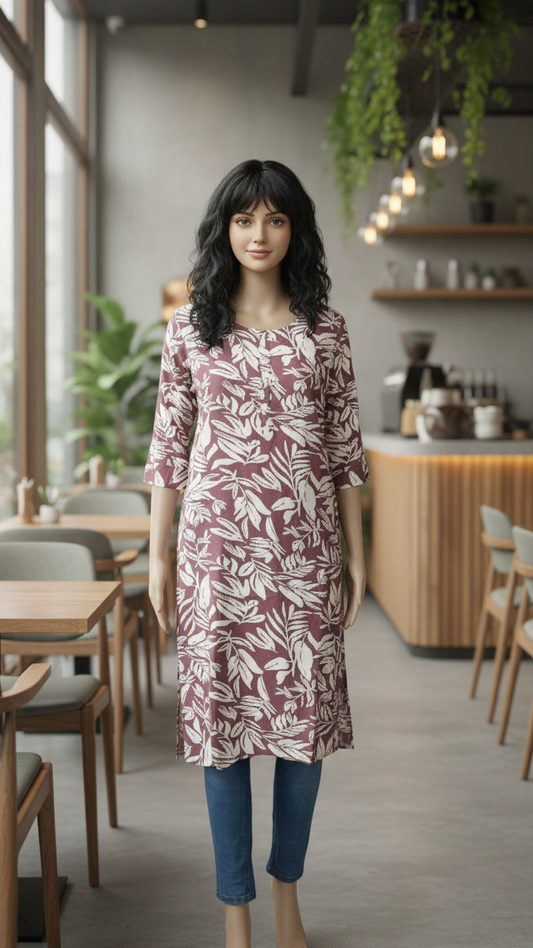 Women Kurti | Straight cut | Dark Onion leafy | Only Kurti