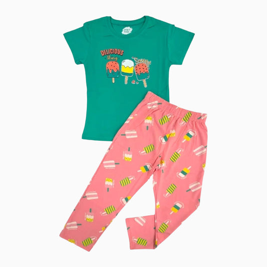 Girls Premium Pant Set | Dark pista green delicious