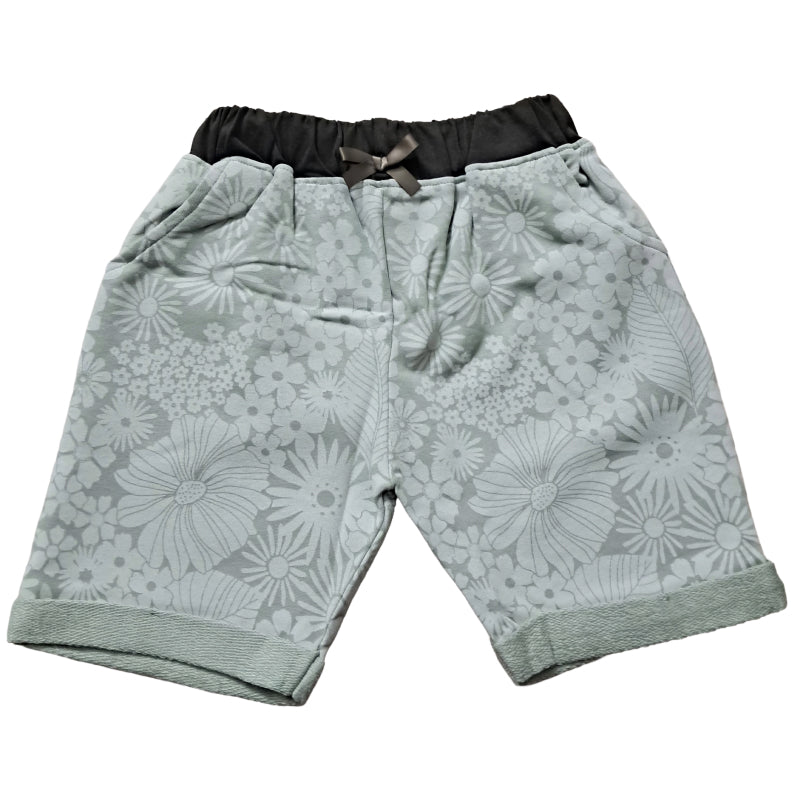 Girls Shorts| Different Flowers In Light Pista Green