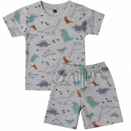 T-shirt with shorts co-ord sets| Interlock Fabric | COORDSET|  BSS| Dino in grey print