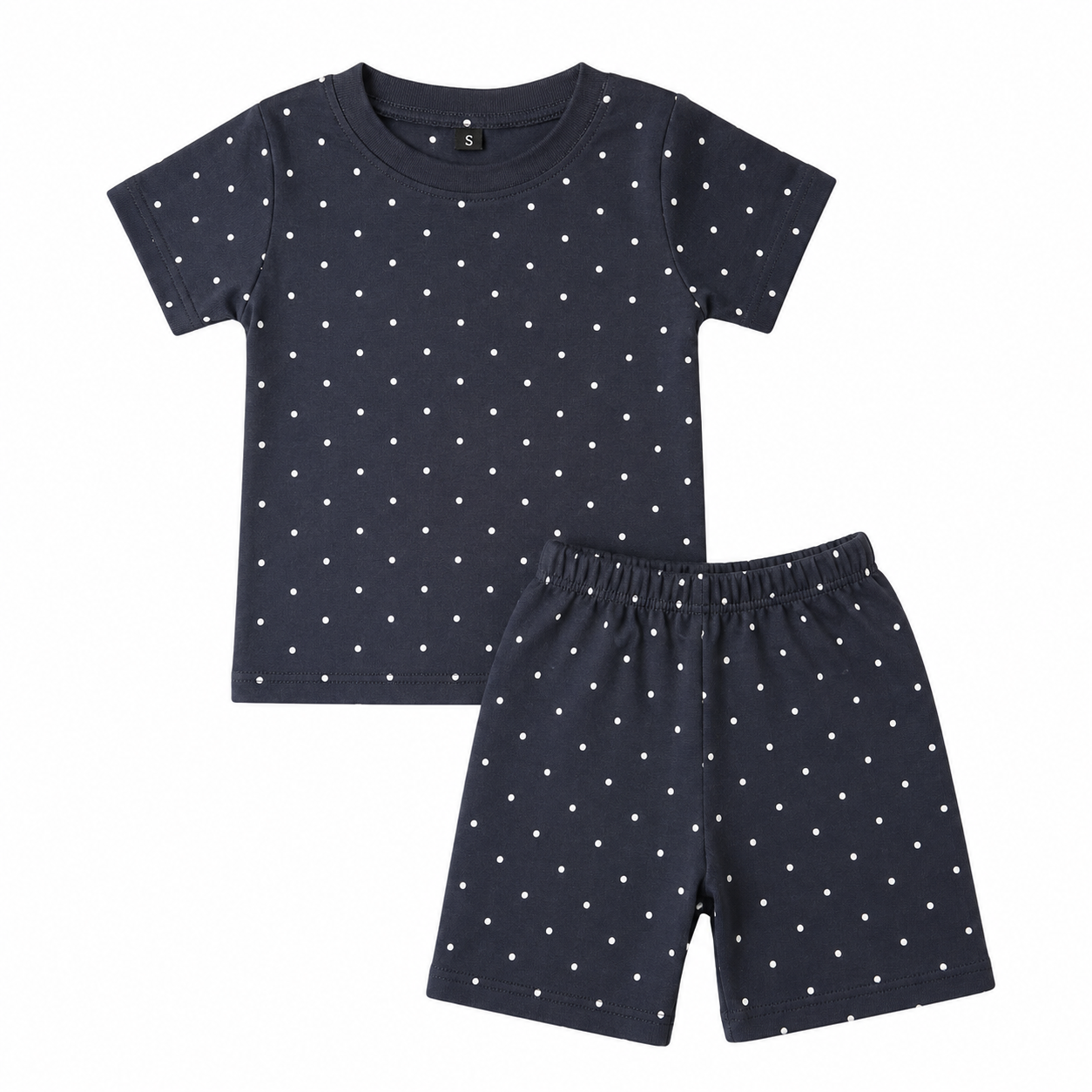 T-shirt with shorts co-ord sets| Interlock Fabric | COORDSET| BSS| White dots in black