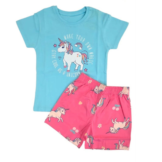 Girls Premium Shorts Set | Blue Unicorn
