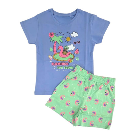 Girls Premium Shorts Set | Flamingo Fun Squad