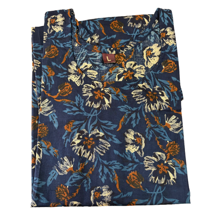 Women's Cotton Short Kurti | Florals in dark navy