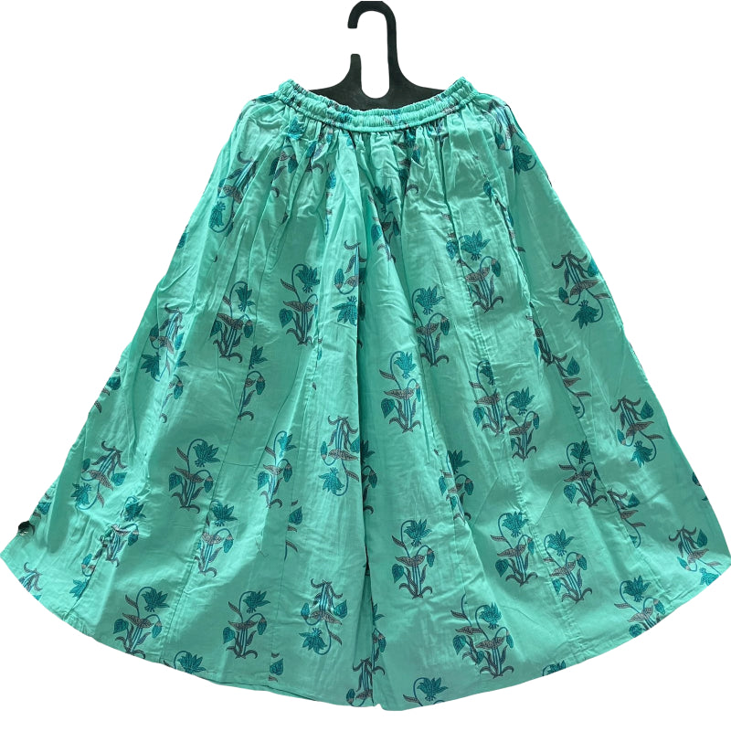 Women's Cotton 16 Kali Divider Skirt Palazzo Pants – Flowers ad leaves in bluish green