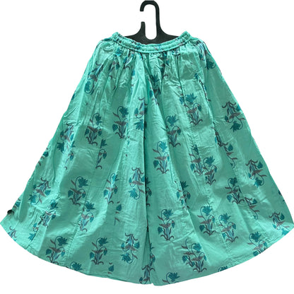 Women's Cotton 16 Kali Divider Skirt Palazzo Pants – Flowers ad leaves in bluish green