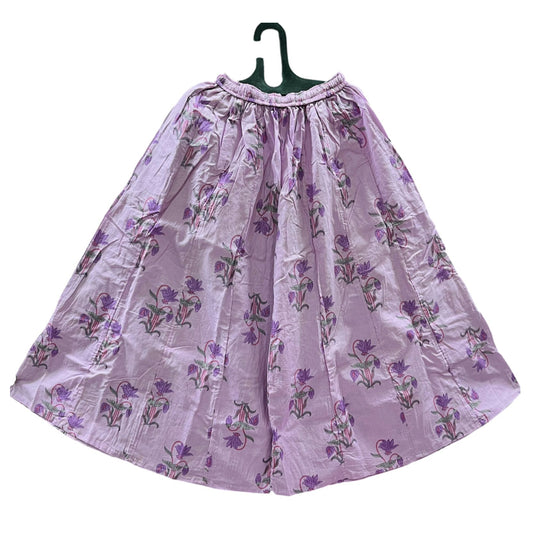 Women's Cotton 16 Kali Divider Skirt Palazzo Pants – Flower with leaves in light lilac