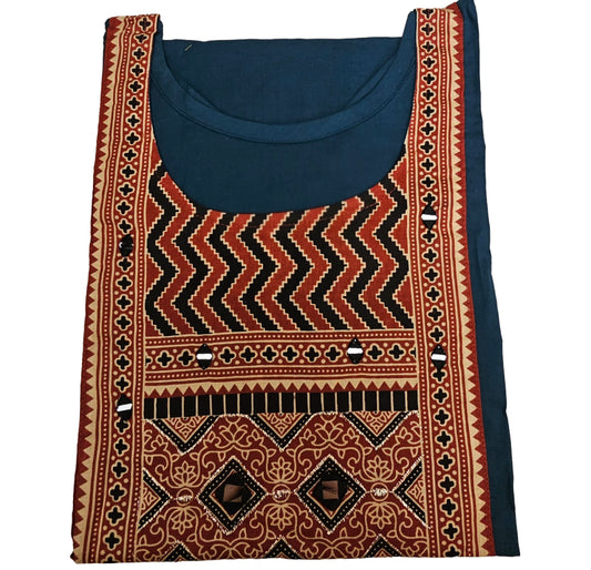 Women's Dabu Cotton Short Kurti | Peacock Blue short top