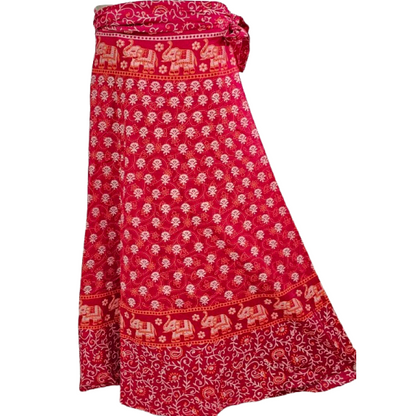 Women wrap  Skirt | Jaipuri Print | Fits uo to XL|Red Orange floral