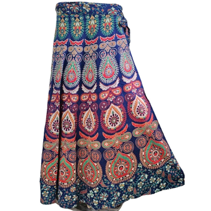 Women wrap  Skirt | Jaipuri Print | Fits up to XL|Wrap Circle Navy blue