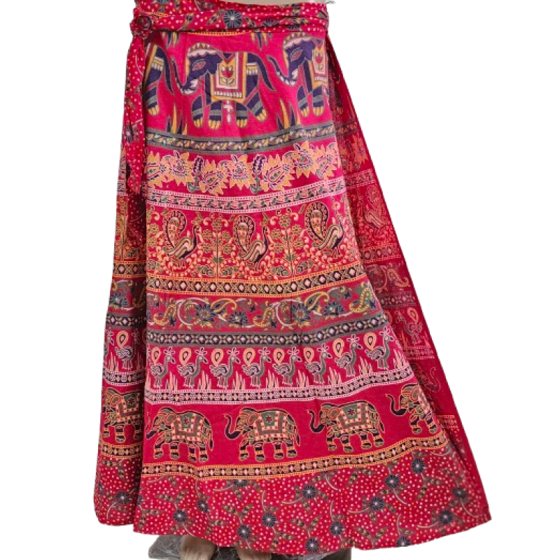 Women wrap  Skirt | Jaipuri Print | Fits up to XL|Wrap Elephant Red