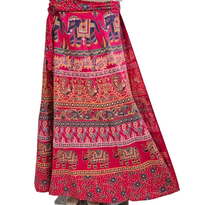 Women wrap  Skirt | Jaipuri Print | Fits up to XL|Wrap Elephant Red