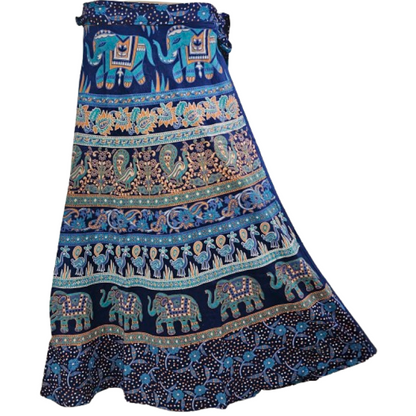 Women wrap  Skirt | Jaipuri Print | Fits up to XL|Wrap Elephant Indigo blue