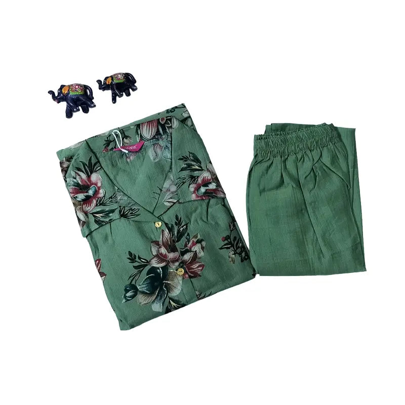 Women kurti with pant | Dark Pista green with floral designs