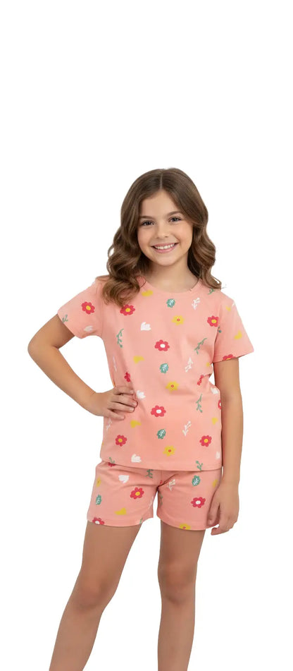 Girls Premium Shorts Set |Flowers in peach